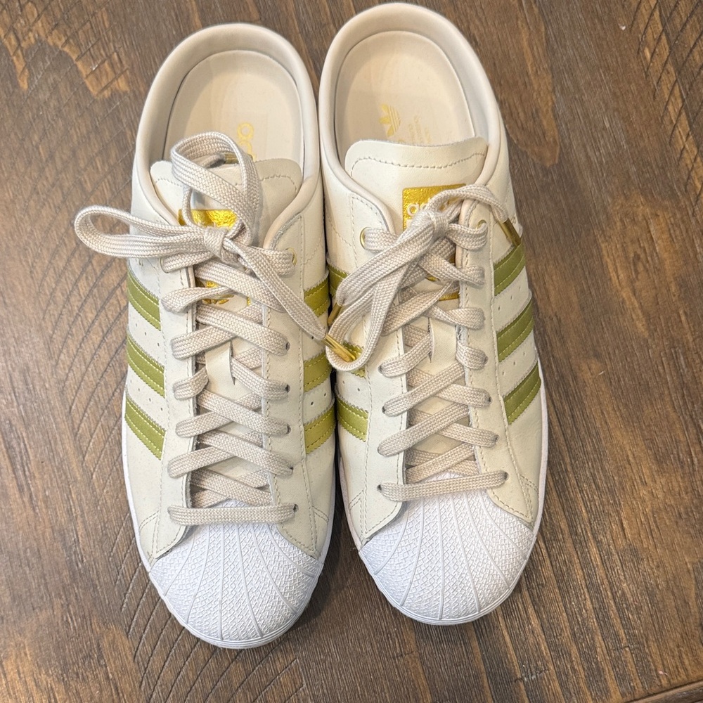 Adidas Cream and Olive Green Sneakers